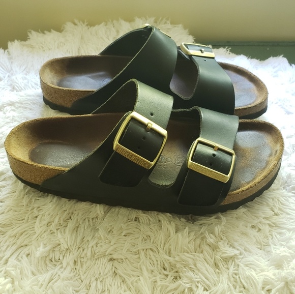 black birkenstocks gold buckle